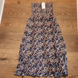Evereve Strapless Dress with Blue and Orange Pattern